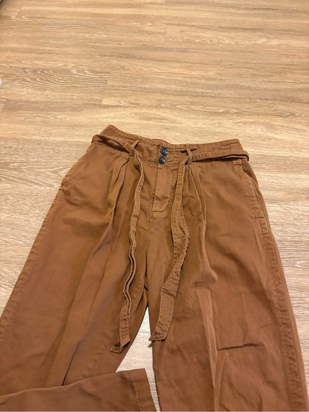 Free People High-Waist Tie Belt Trousers in Warm Brown - Picture 4 of 10